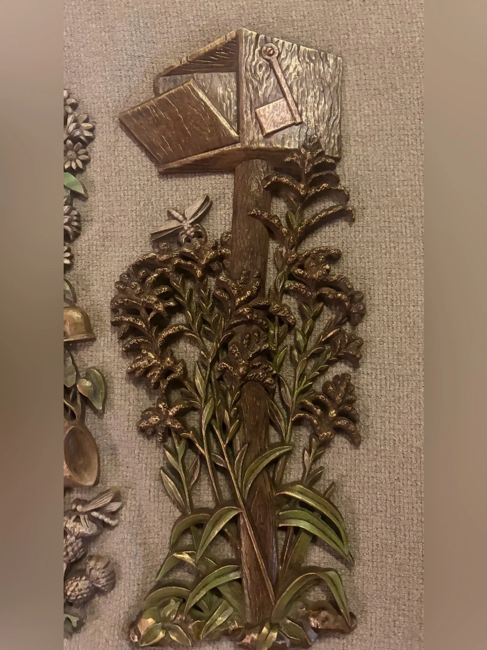 Set of 3 Vintage Cottagecore Wall Decor with squirrel, mailbox, flowers